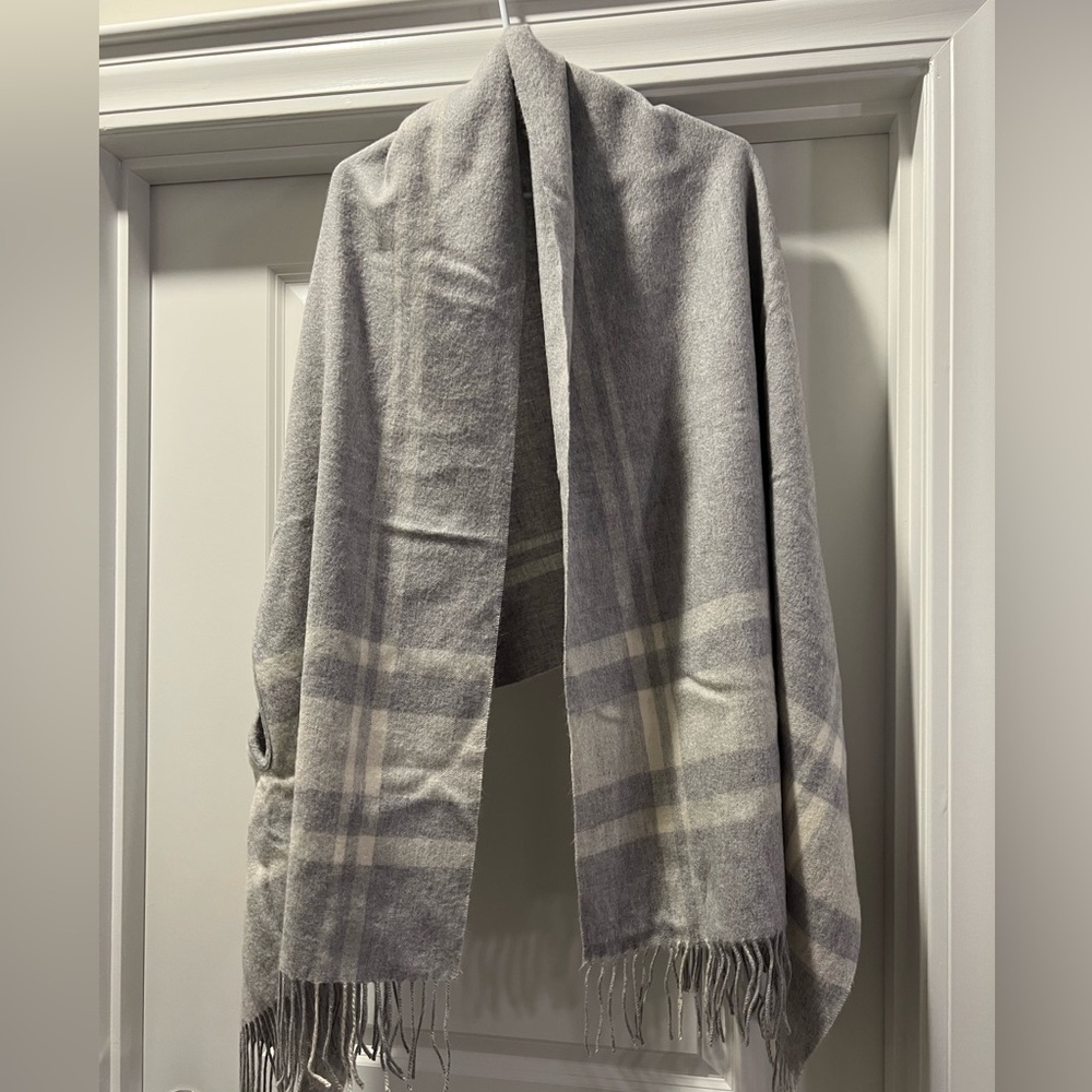 Jcrew Gray Plaid Fringe Scarf/Shawl
